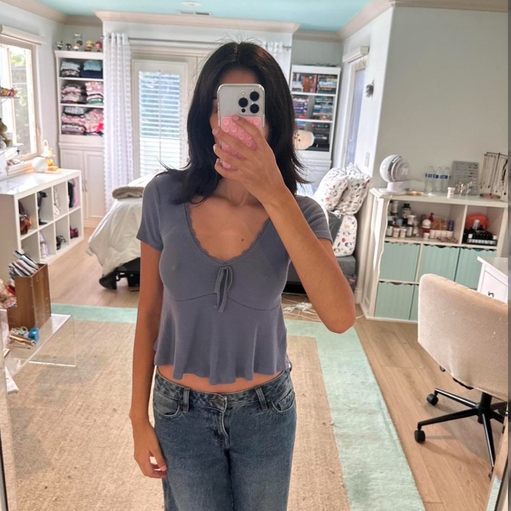 Hollister Women's Slate Blue Ruffle Hem Top
